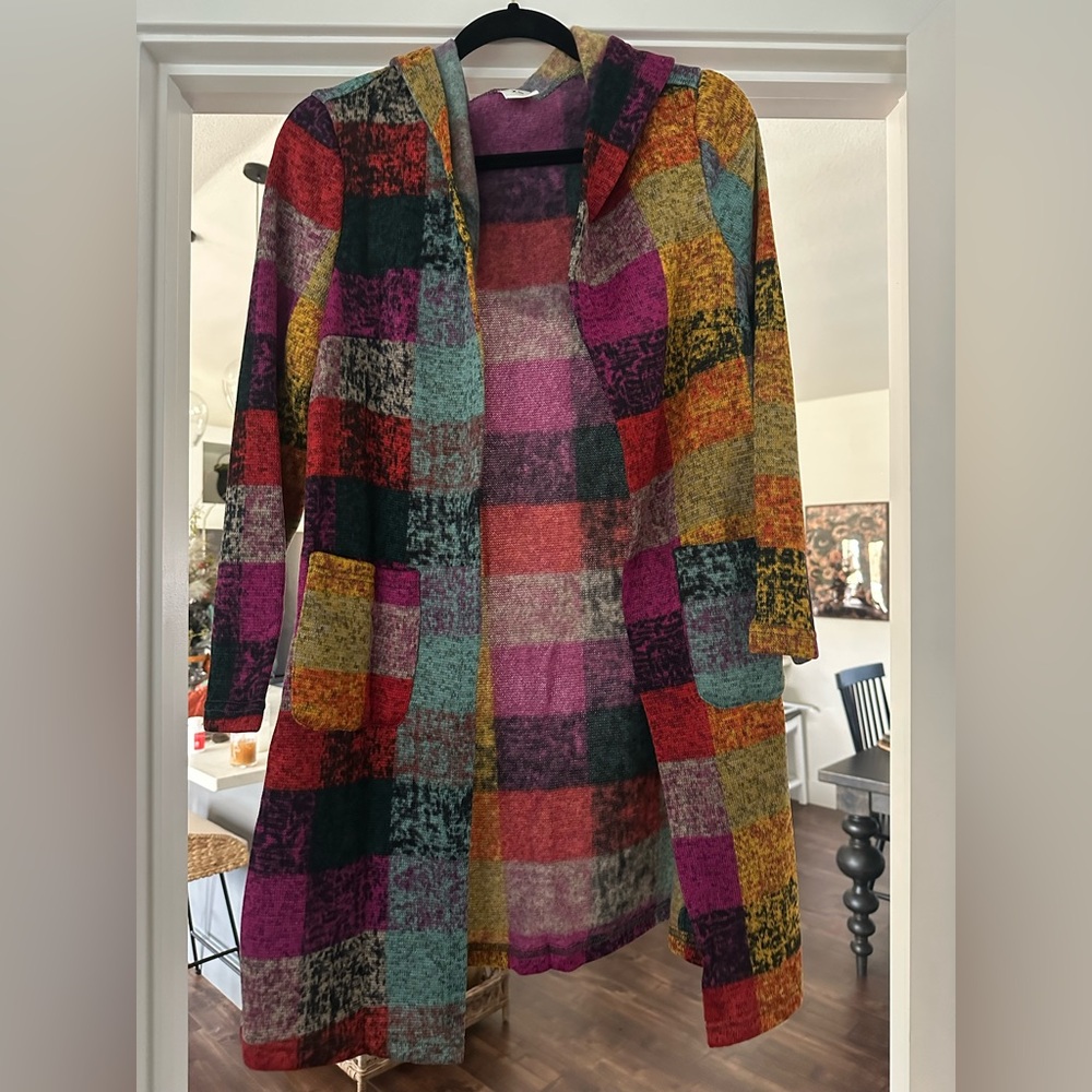 Multicolor Plaid Open Front Cardigan